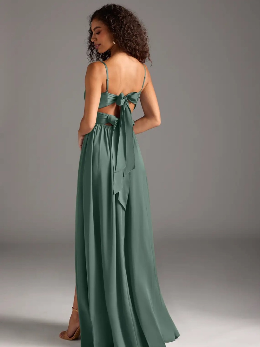 Azazie Sage Green Backless Bow Maxi Dress - Picture 1 of 6